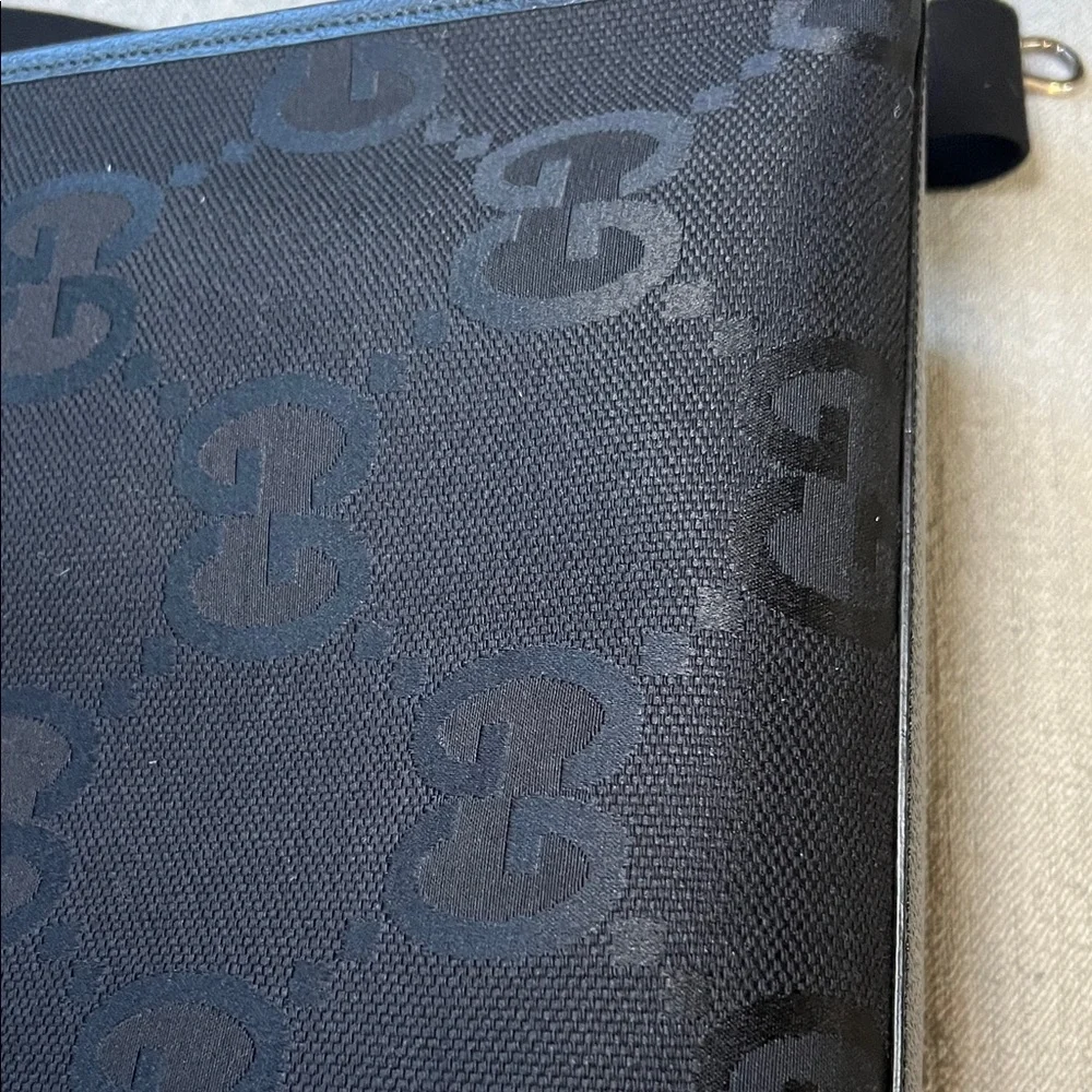 Gucci Black GG Jacquard Tote with Leather Handles